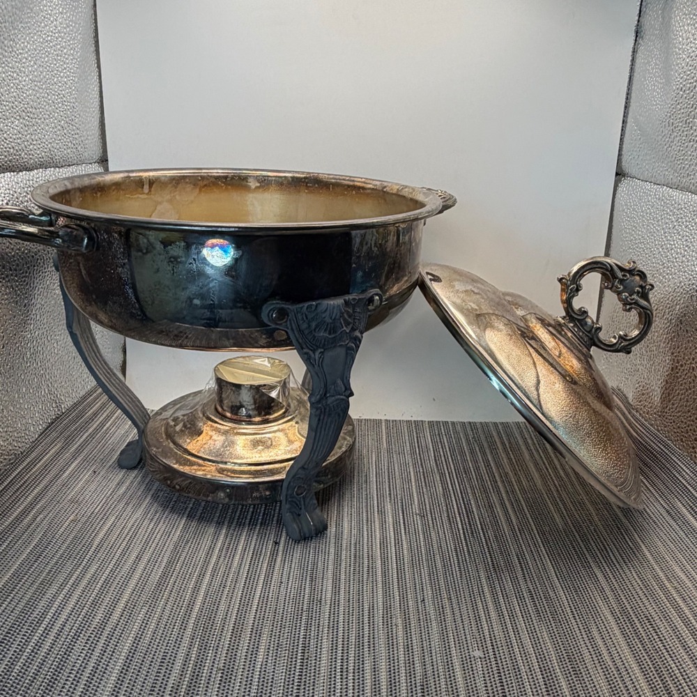 Eales‎ 1779 Silverplate Chafing Dish Ornate Stand Water Pan Lid Victorian Style